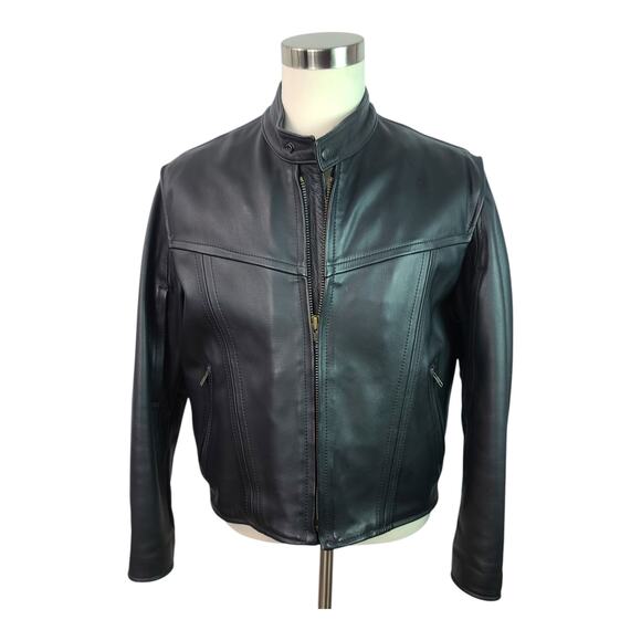 US Made Co Black Leather with Zip Out Quilted Liner Vintage Jacket Coat MOTO M L - Picture 2 of 7